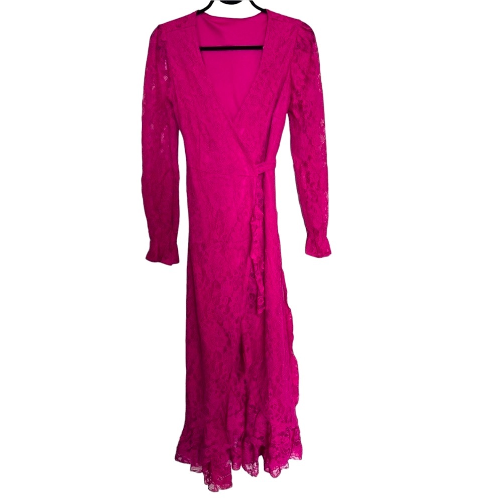 Stradivarius Fuchsia Lace Long Sleeve Dress